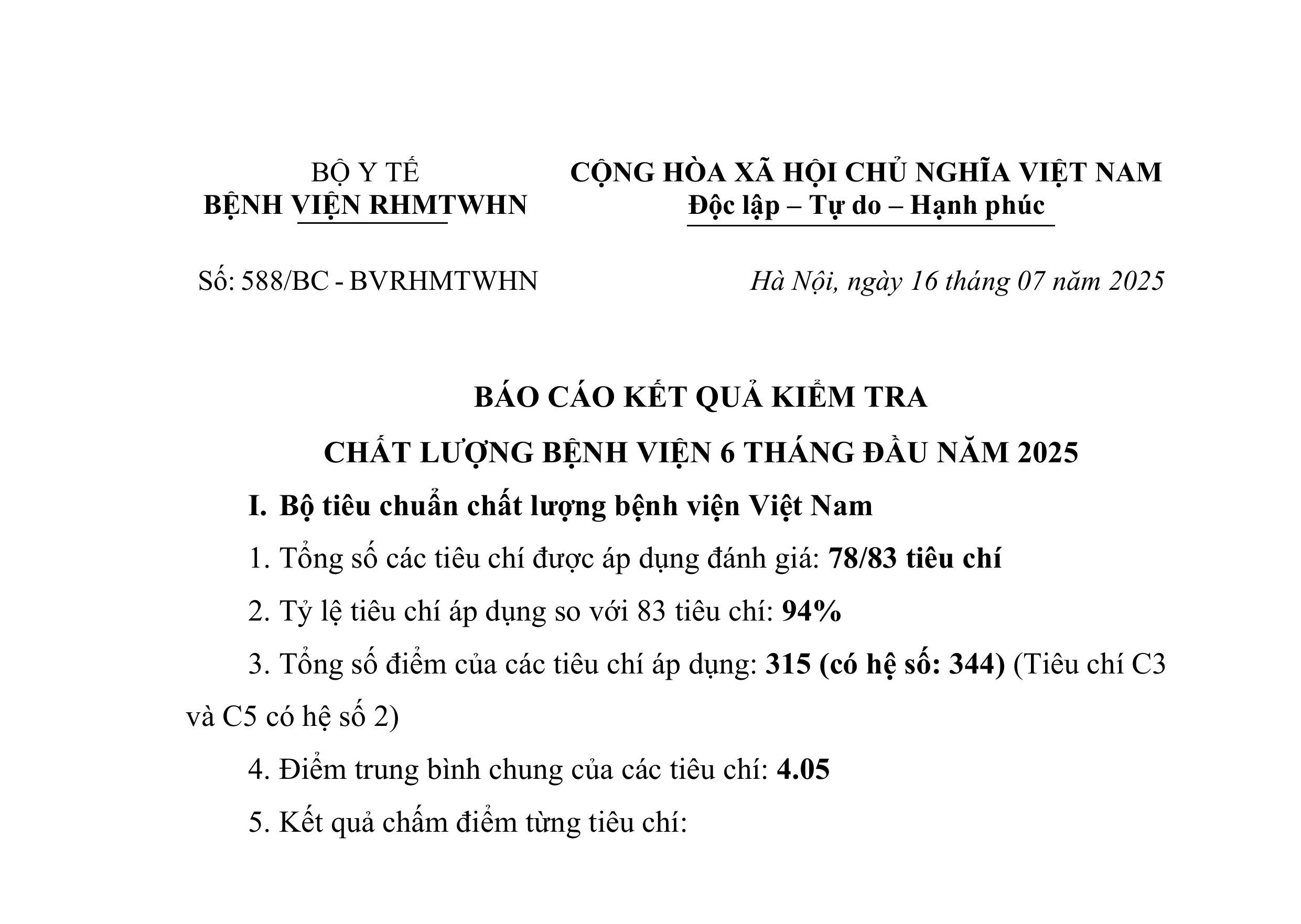 BÁO CÁO KIỂM TRA CHẤT LƯỢNG BỆNH VIỆN 6 THÁNG ĐẦU NĂM 2025